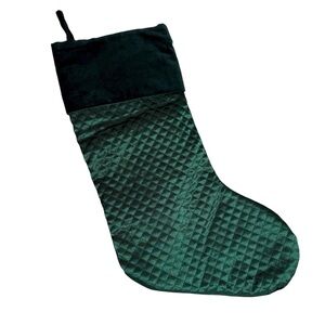 Christmas Stocking Quilted Green Velvet Holiday Solid Green Satin Victorian Farm